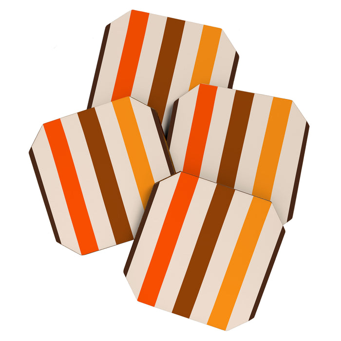 Retro 70s Vertical Stripes Brown Orange Beige Coaster Gallery Image 1