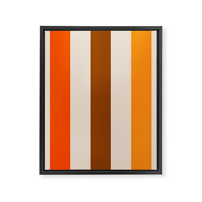 Retro 70s Vertical Stripes Brown Orange Beige Framed Canvas Print Gallery Image 1