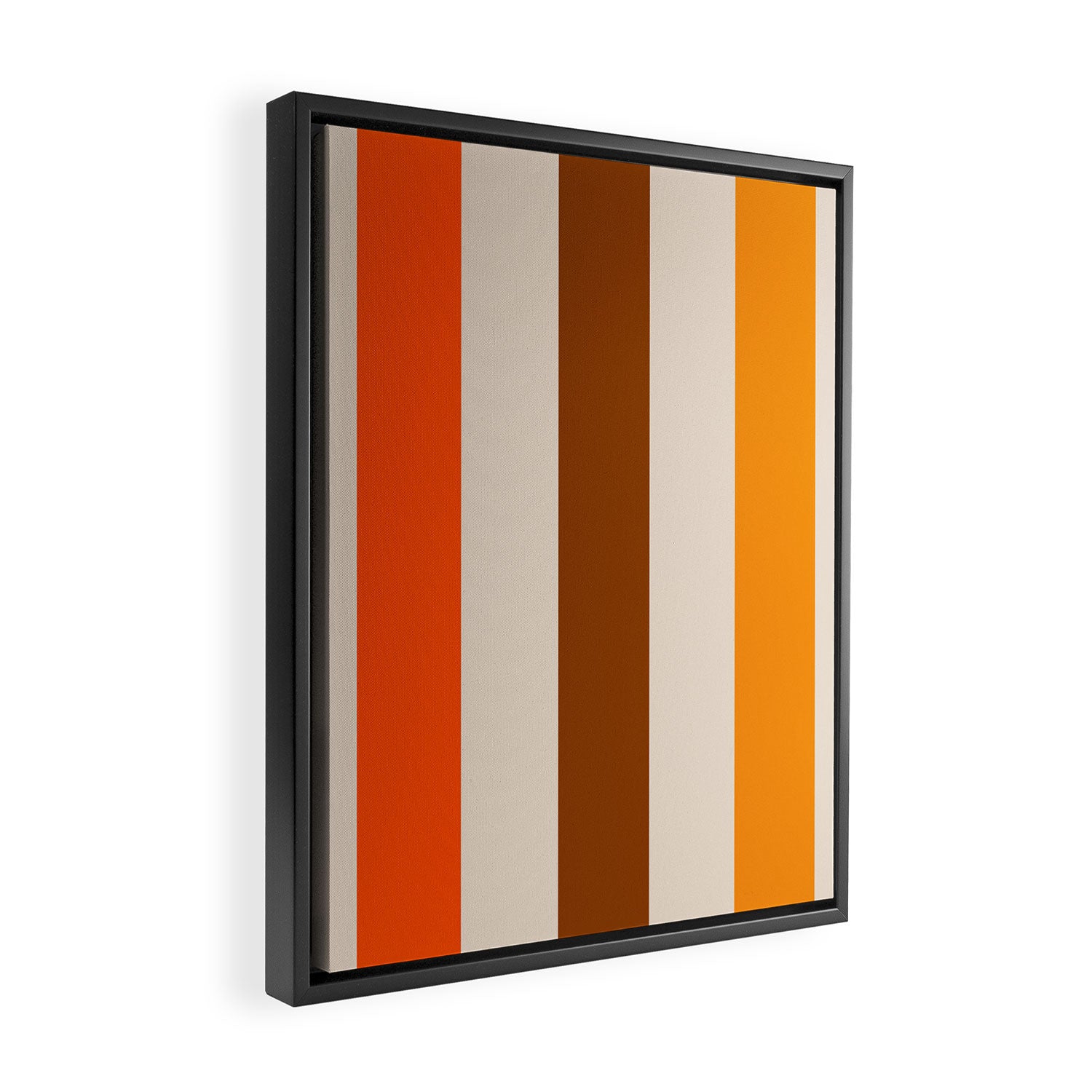 Retro 70s Vertical Stripes Brown Orange Beige Framed Canvas Print Gallery Image 2