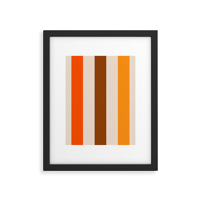 Retro 70s Vertical Stripes Brown Orange Beige Framed Art Print Gallery Image 1
