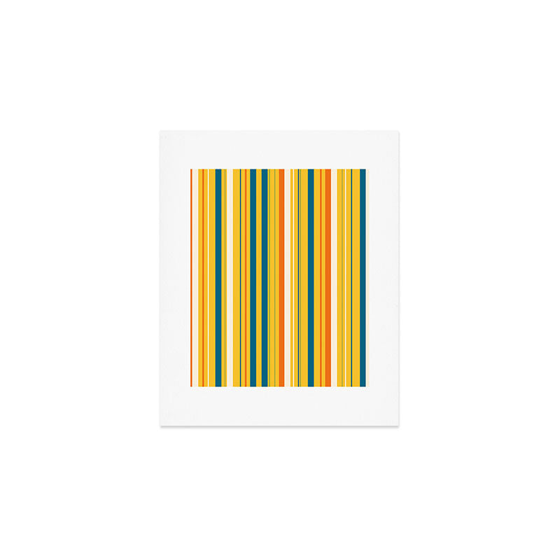 Retro 70s Vertical Stripes Orange Blue Yellow Pattern Art Print Gallery Image 1