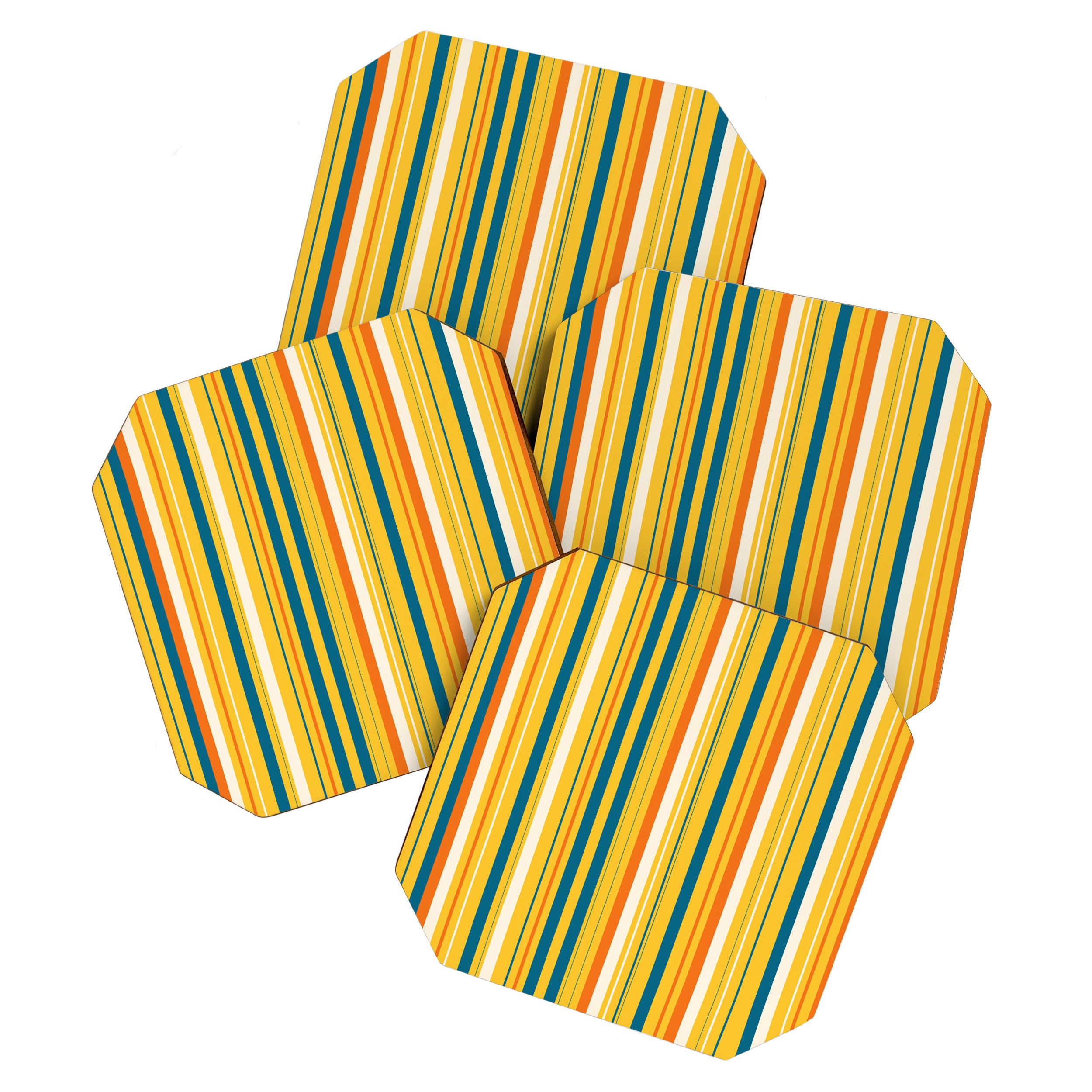 Retro 70s Vertical Stripes Orange Blue Yellow Pattern Coaster Gallery Image 1