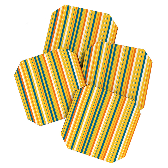 Retro 70s Vertical Stripes Orange Blue Yellow Pattern Coaster Gallery Image 1
