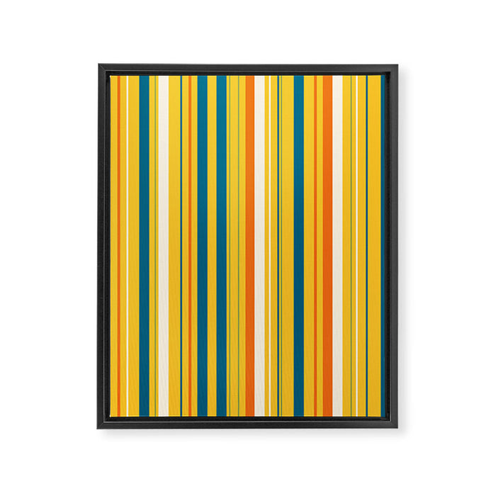 Retro 70s Vertical Stripes Orange Blue Yellow Pattern Framed Canvas Print Gallery Image 1