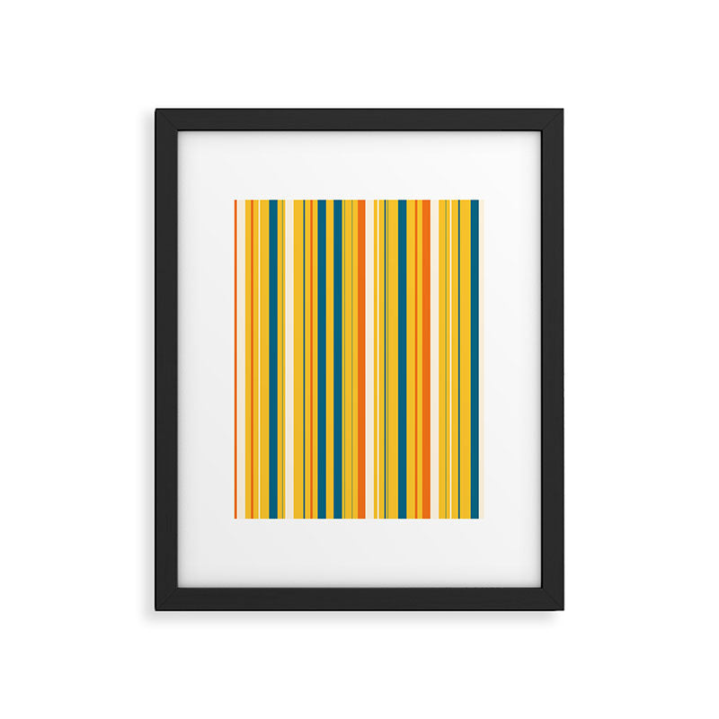 Retro 70s Vertical Stripes Orange Blue Yellow Pattern Framed Art Print Gallery Image 5