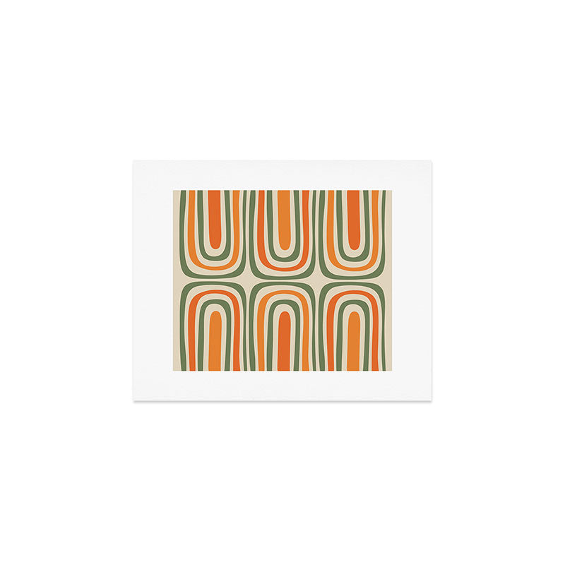 Retro Abstract Boho Confaab Pattern in Mossy Olive Green Orange Beige Art Print Gallery Image 1