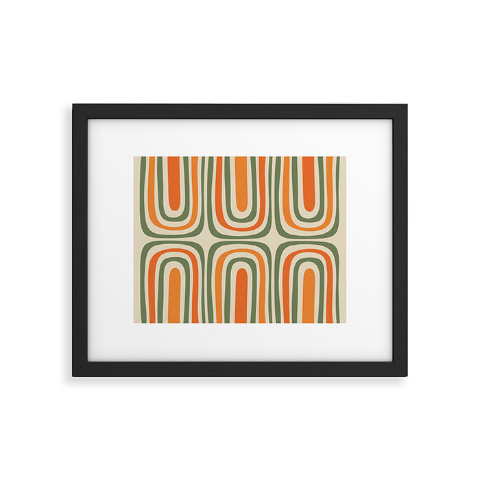 Retro Abstract Boho Confaab Pattern in Mossy Olive Green Orange Beige Framed Art Print Gallery Image 1