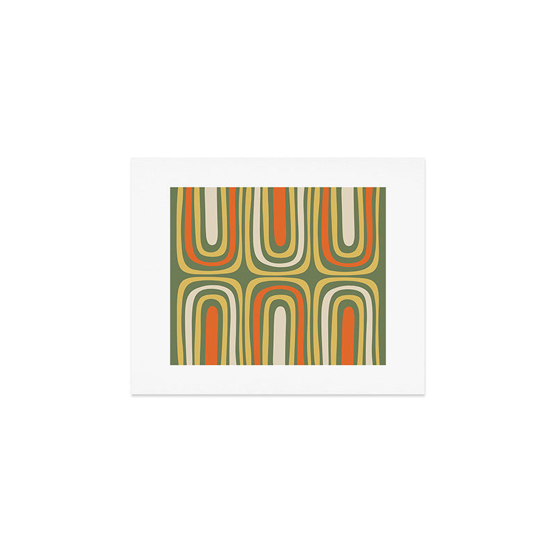 Retro Abstract Boho Confaab Pattern in Mossy Olive Green Orange Yellow Art Print Gallery Image 1