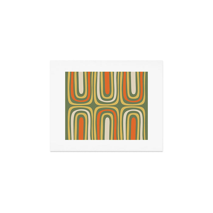Retro Abstract Boho Confaab Pattern in Mossy Olive Green Orange Yellow Art Print Gallery Image 1