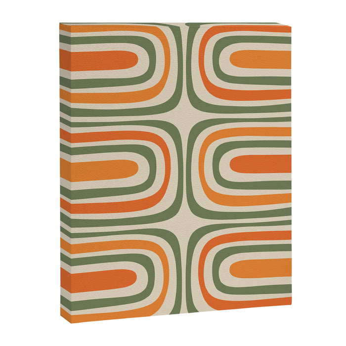 Retro Abstract Boho Confaab Vertical Pattern in Mossy Olive Green Orange Beige Canvas Print Gallery Image 1