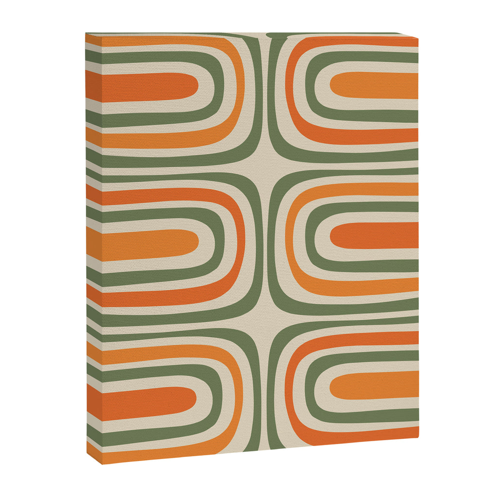 Retro Abstract Boho Confaab Vertical Pattern in Mossy Olive Green Orange Beige Canvas Print Gallery Image 6