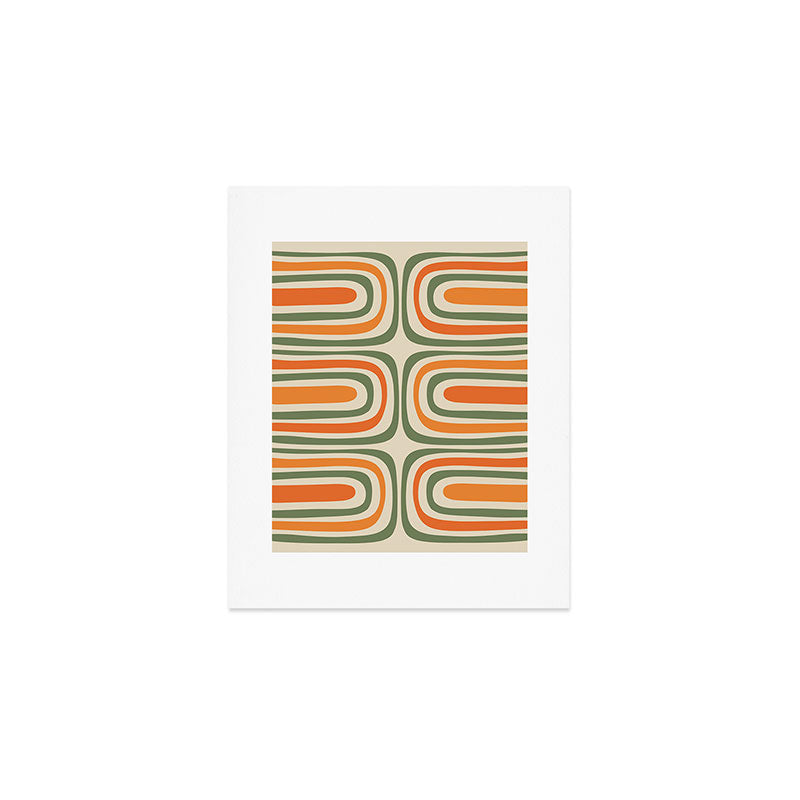 Retro Abstract Boho Confaab Vertical Pattern in Mossy Olive Green Orange Beige Art Print Gallery Image 1