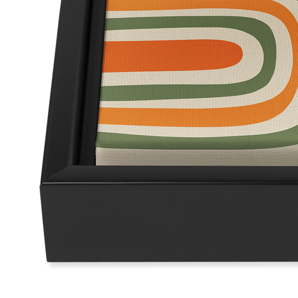 Retro Abstract Boho Confaab Vertical Pattern in Mossy Olive Green Orange Beige Framed Canvas Print Gallery Image 3