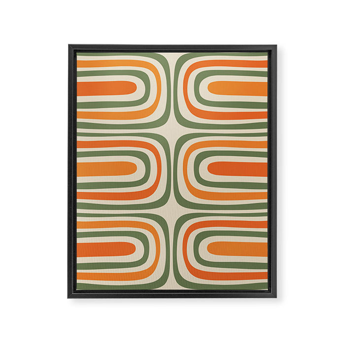 Retro Abstract Boho Confaab Vertical Pattern in Mossy Olive Green Orange Beige Framed Canvas Print Gallery Image 1