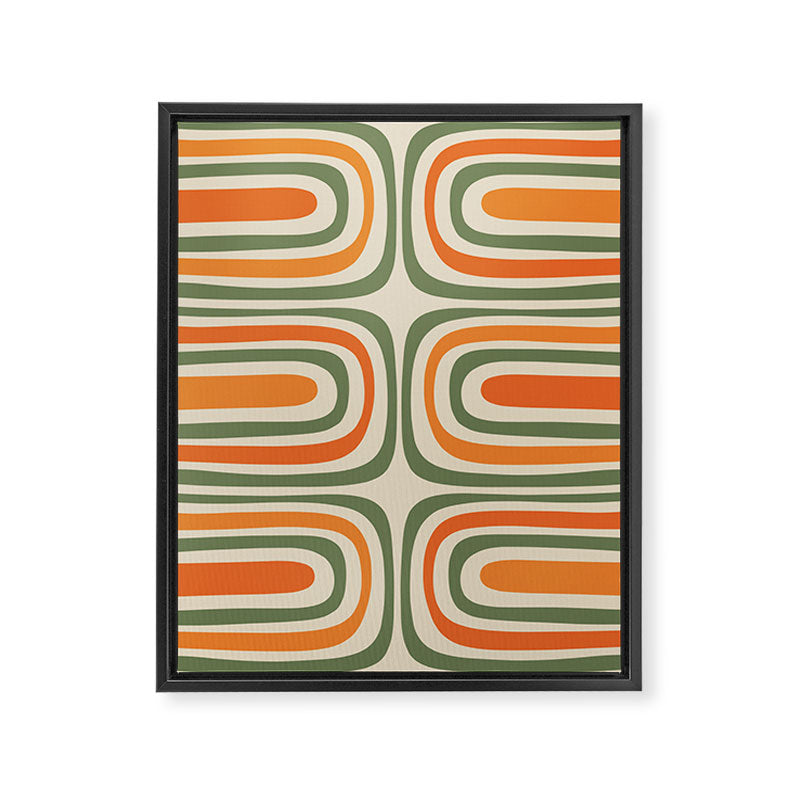 Retro Abstract Boho Confaab Vertical Pattern in Mossy Olive Green Orange Beige Framed Canvas Print Gallery Image 6