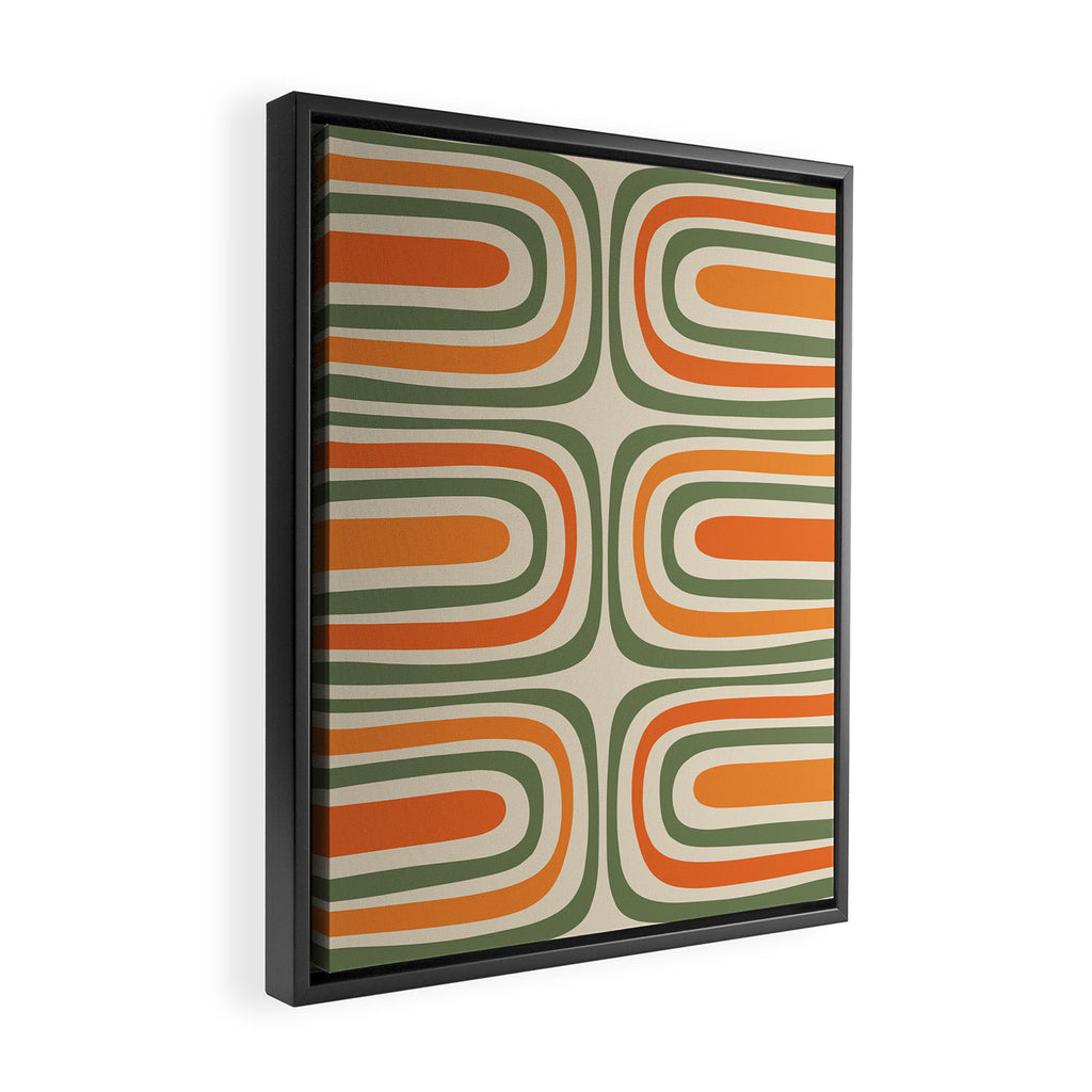 Retro Abstract Boho Confaab Vertical Pattern in Mossy Olive Green Orange Beige Framed Canvas Print Gallery Image 2