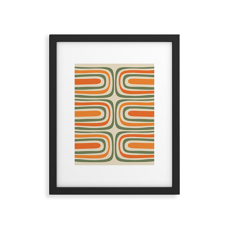 Retro Abstract Boho Confaab Vertical Pattern in Mossy Olive Green Orange Beige Framed Art Print Gallery Image 5