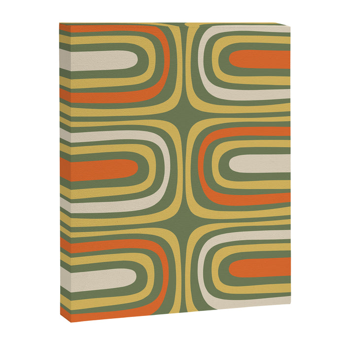 Retro Abstract Boho Confaab Vertical Pattern in Mossy Olive Green Orange Yellow Canvas Print Gallery Image 1