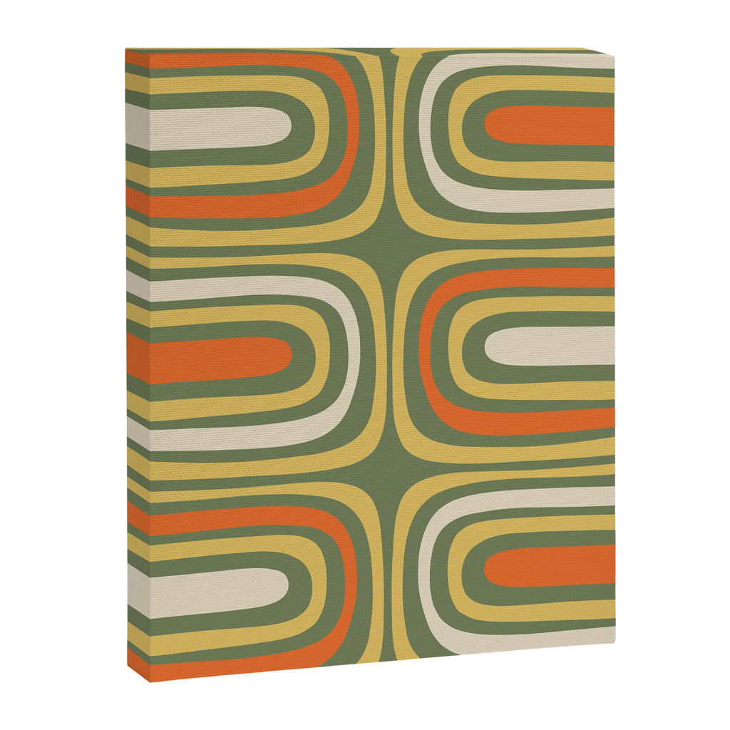 Retro Abstract Boho Confaab Vertical Pattern in Mossy Olive Green Orange Yellow Canvas Print Gallery Image 6