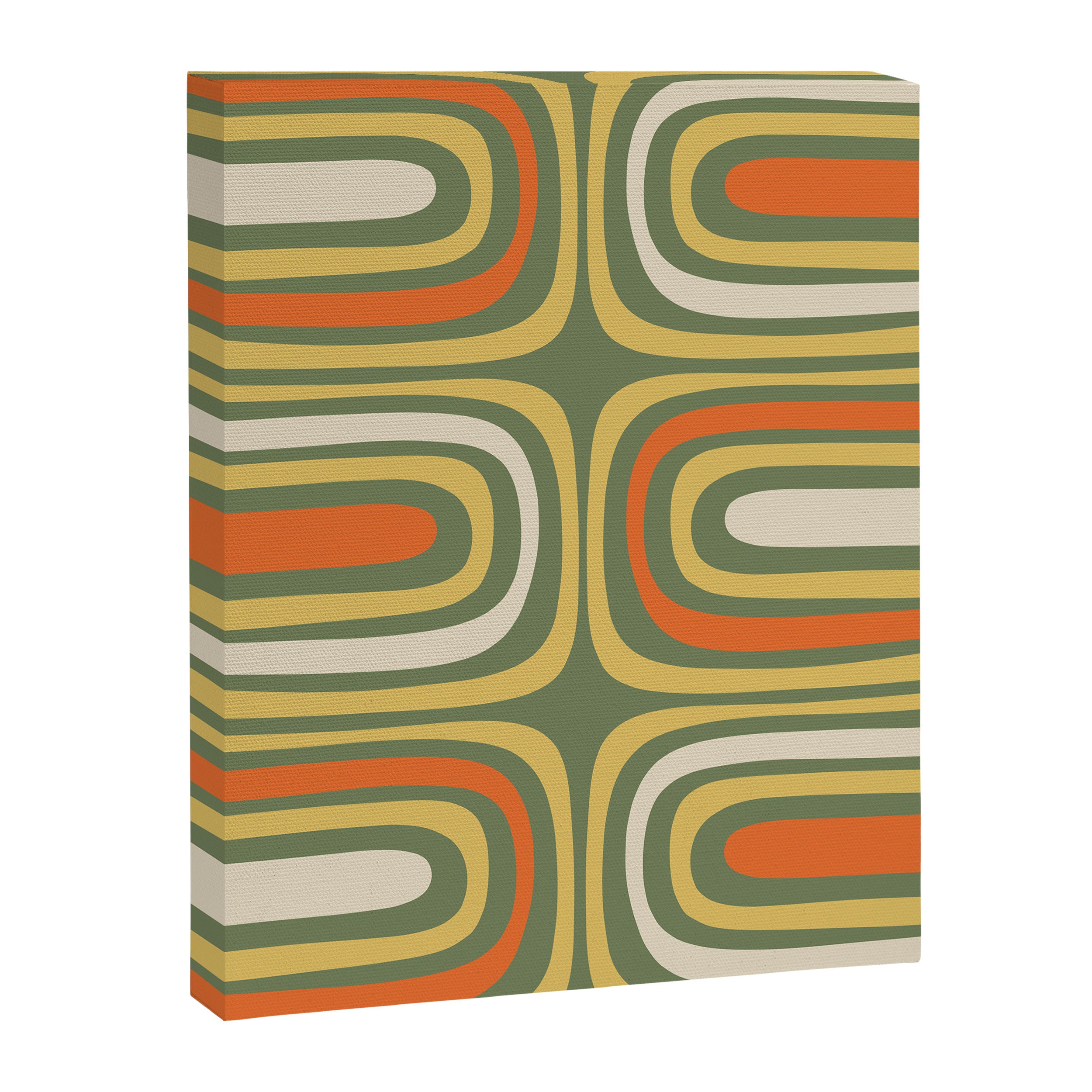 Retro Abstract Boho Confaab Vertical Pattern in Mossy Olive Green Orange Yellow Canvas Print Gallery Image 6