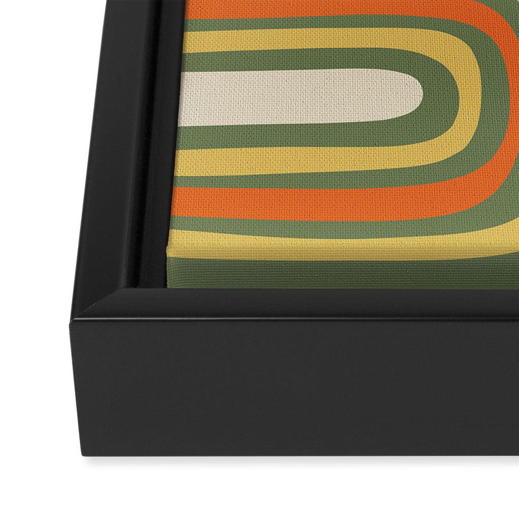 Retro Abstract Boho Confaab Vertical Pattern in Mossy Olive Green Orange Yellow Framed Canvas Print Gallery Image 3