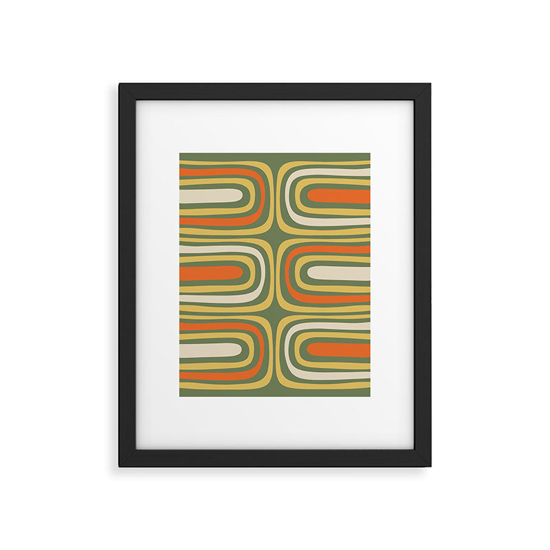 Retro Abstract Boho Confaab Vertical Pattern in Mossy Olive Green Orange Yellow Framed Art Print Gallery Image 5