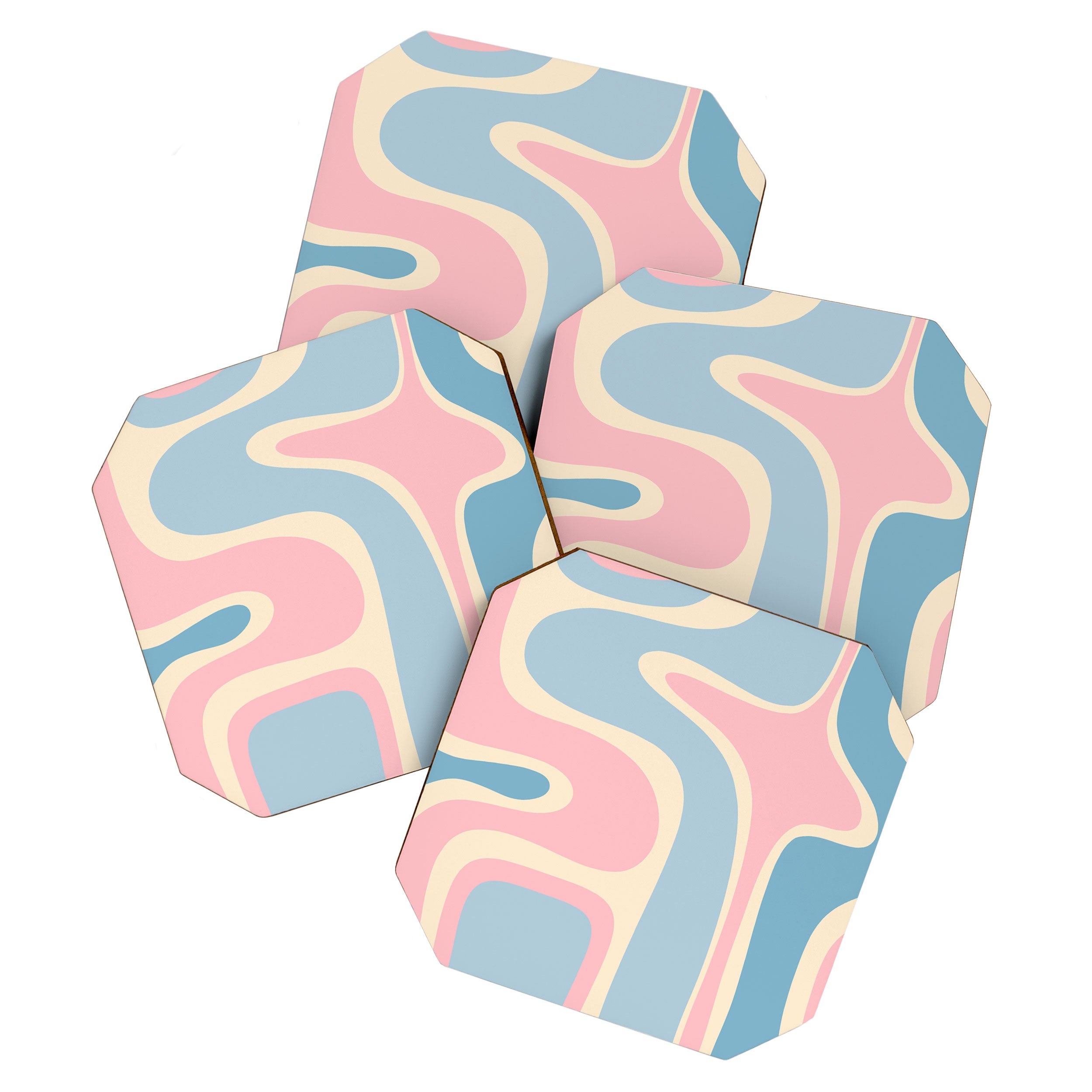 Retro Abstract Copacetic Pattern Pastel Pink and Blue Coaster Gallery Image 1
