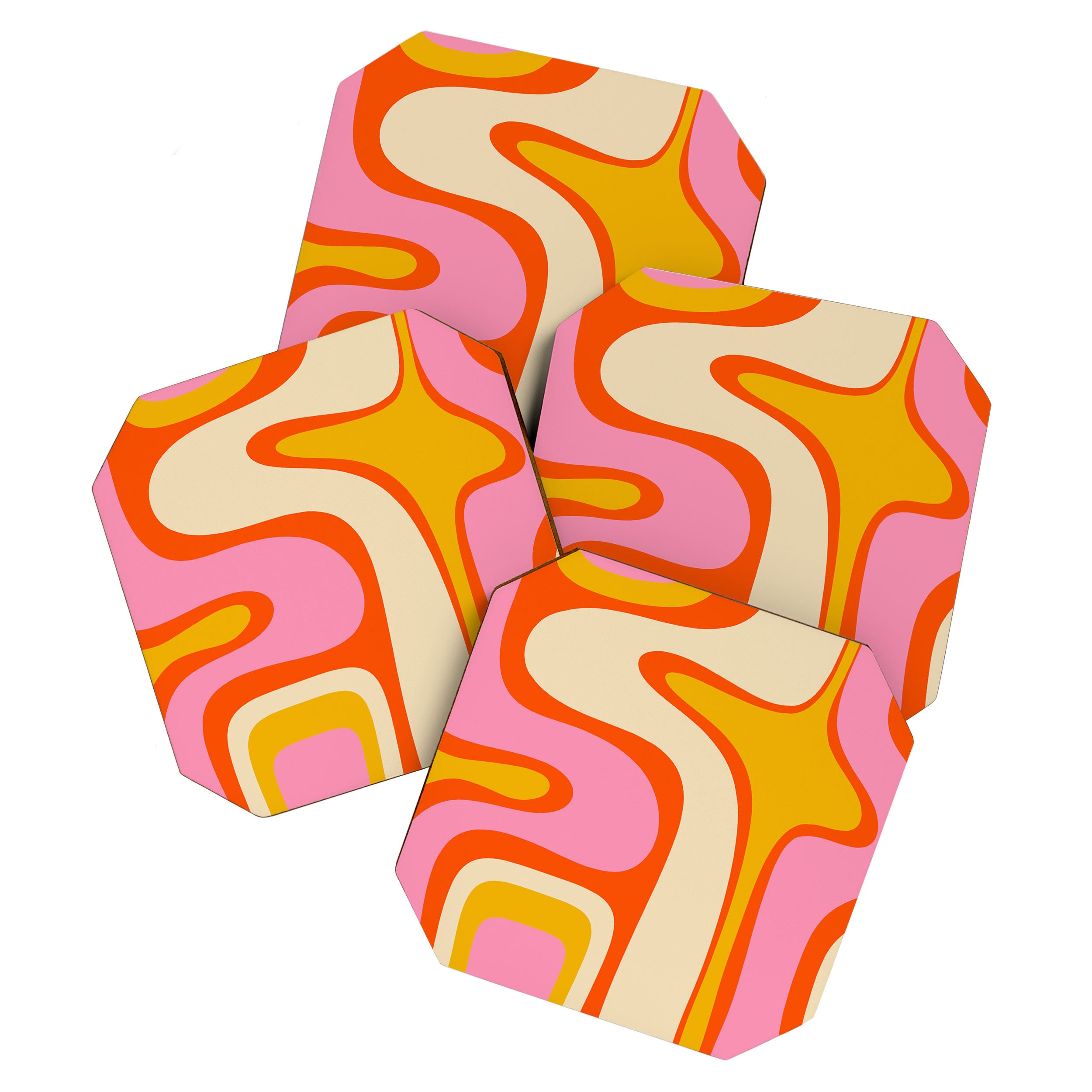 Retro Abstract Copacetic Pattern Pink Orange Yellow Coaster Gallery Image 1