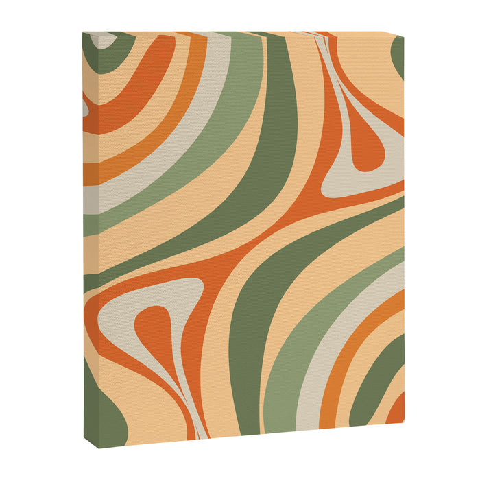 Retro Abstract New Groove Swirl Pattern in Mossy Sage Olive Green Apricot Orange Canvas Print Gallery Image 1