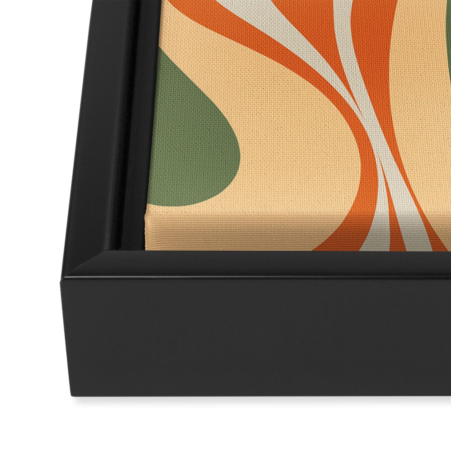 Retro Abstract New Groove Swirl Pattern in Mossy Sage Olive Green Apricot Orange Framed Canvas Print Gallery Image 3