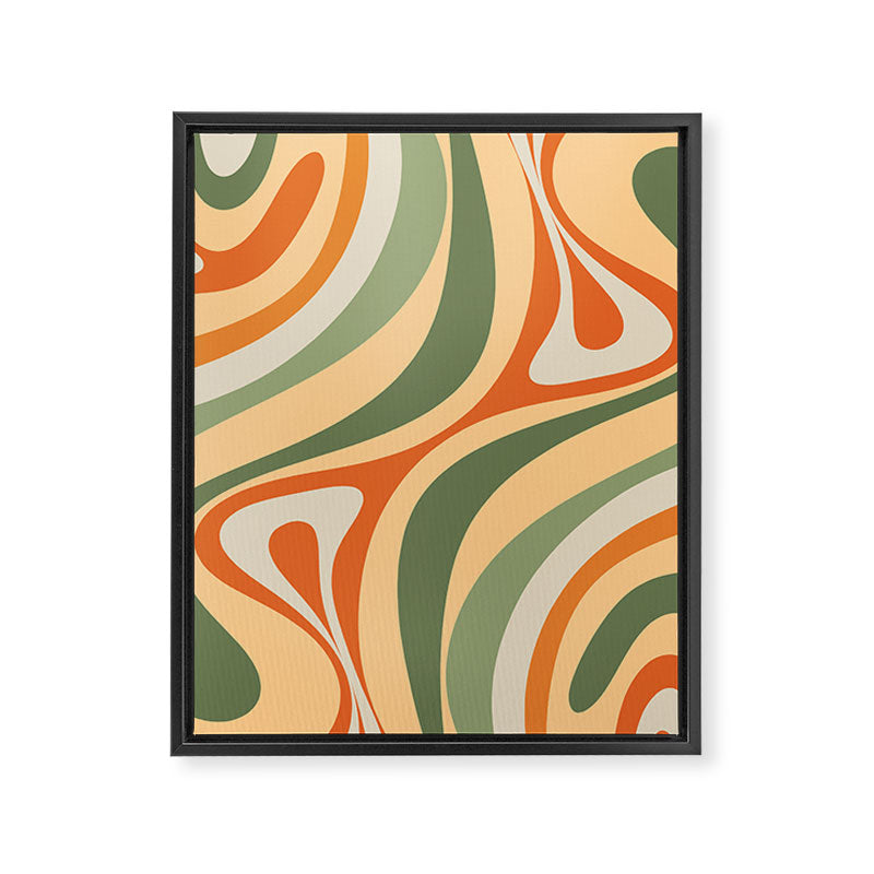 Retro Abstract New Groove Swirl Pattern in Mossy Sage Olive Green Apricot Orange Framed Canvas Print Gallery Image 8