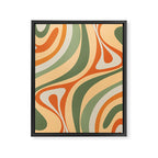 Retro Abstract New Groove Swirl Pattern in Mossy Sage Olive Green Apricot Orange Framed Canvas Print Gallery Image 8