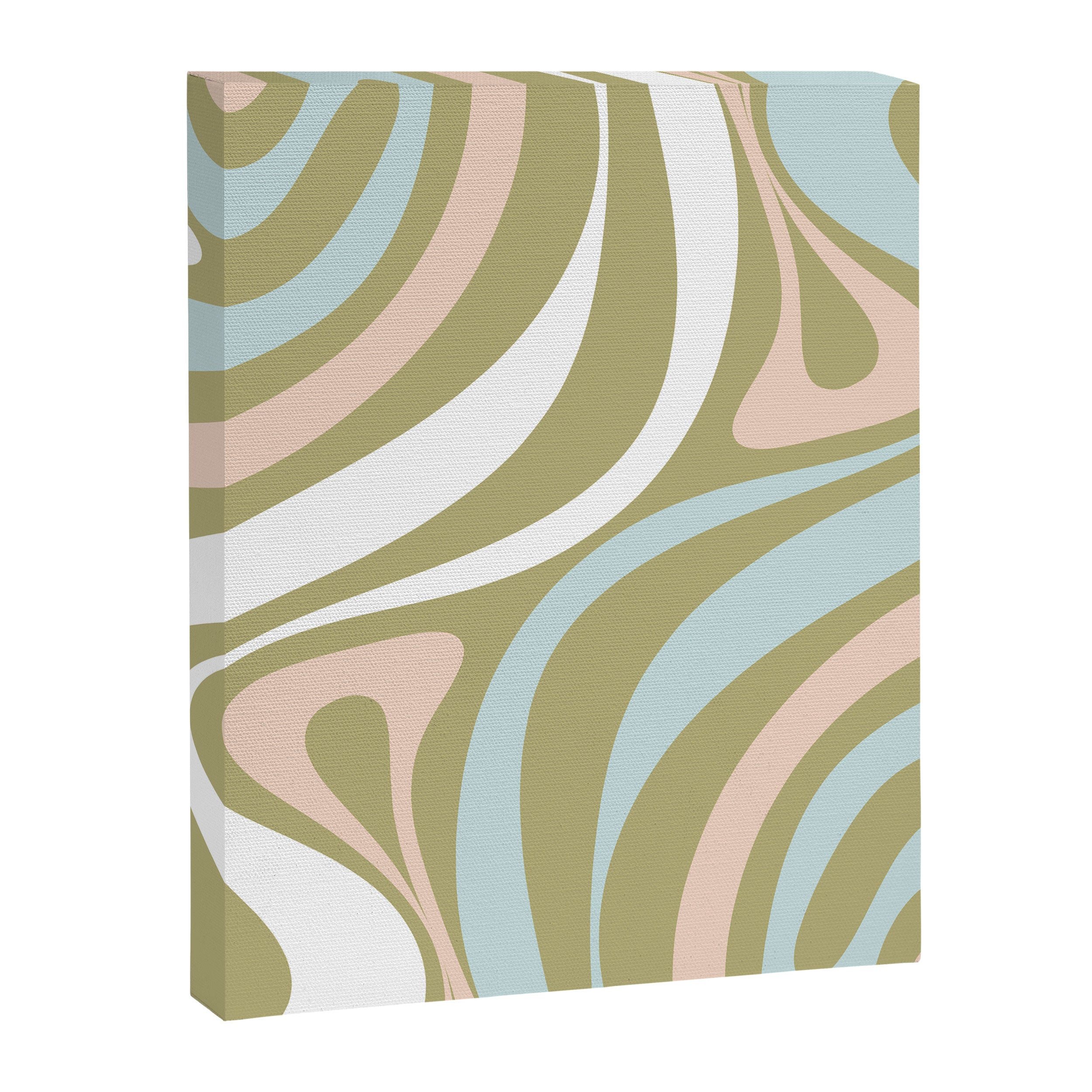 Retro Abstract New Groove Swirl Pattern Soft Sage Green Light Blue Canvas Print Gallery Image 8
