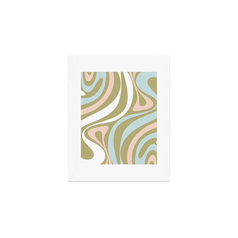 Retro Abstract New Groove Swirl Pattern Soft Sage Green Light Blue Art Print Gallery Image 1