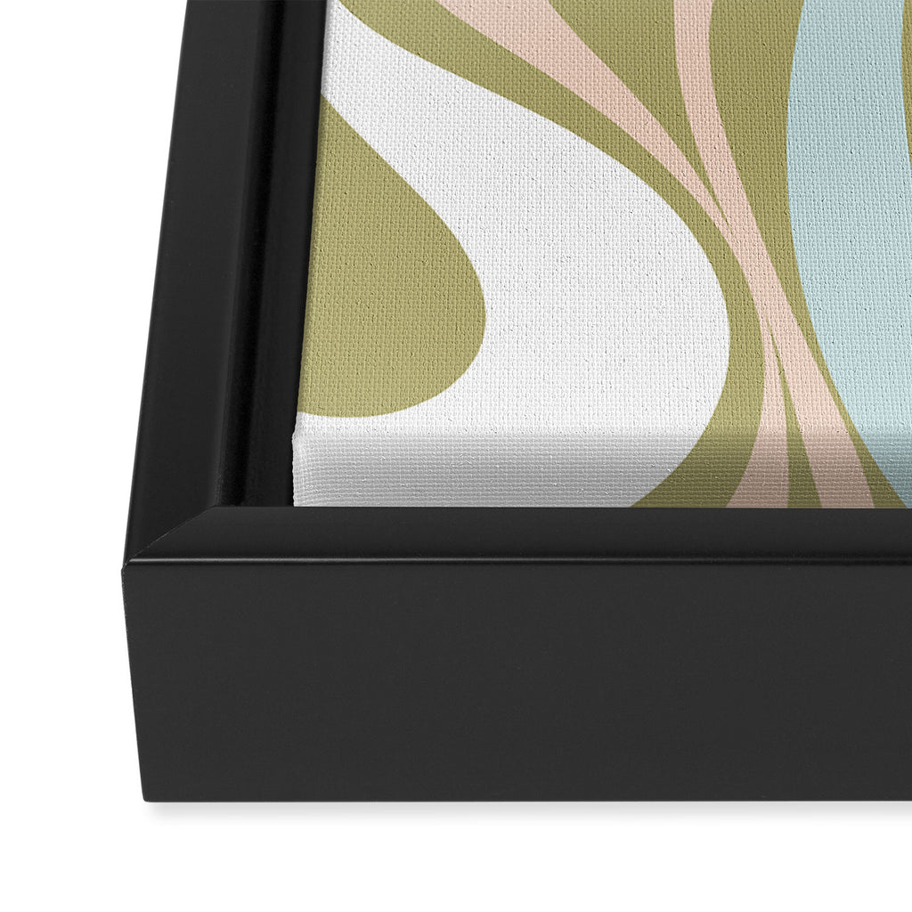 Retro Abstract New Groove Swirl Pattern Soft Sage Green Light Blue Framed Canvas Print Gallery Image 3