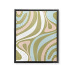 Retro Abstract New Groove Swirl Pattern Soft Sage Green Light Blue Framed Canvas Print Gallery Image 8