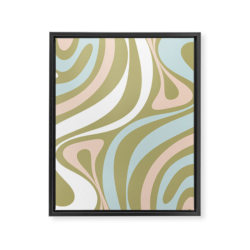 Retro Abstract New Groove Swirl Pattern Soft Sage Green Light Blue Framed Canvas Print Gallery Image 8