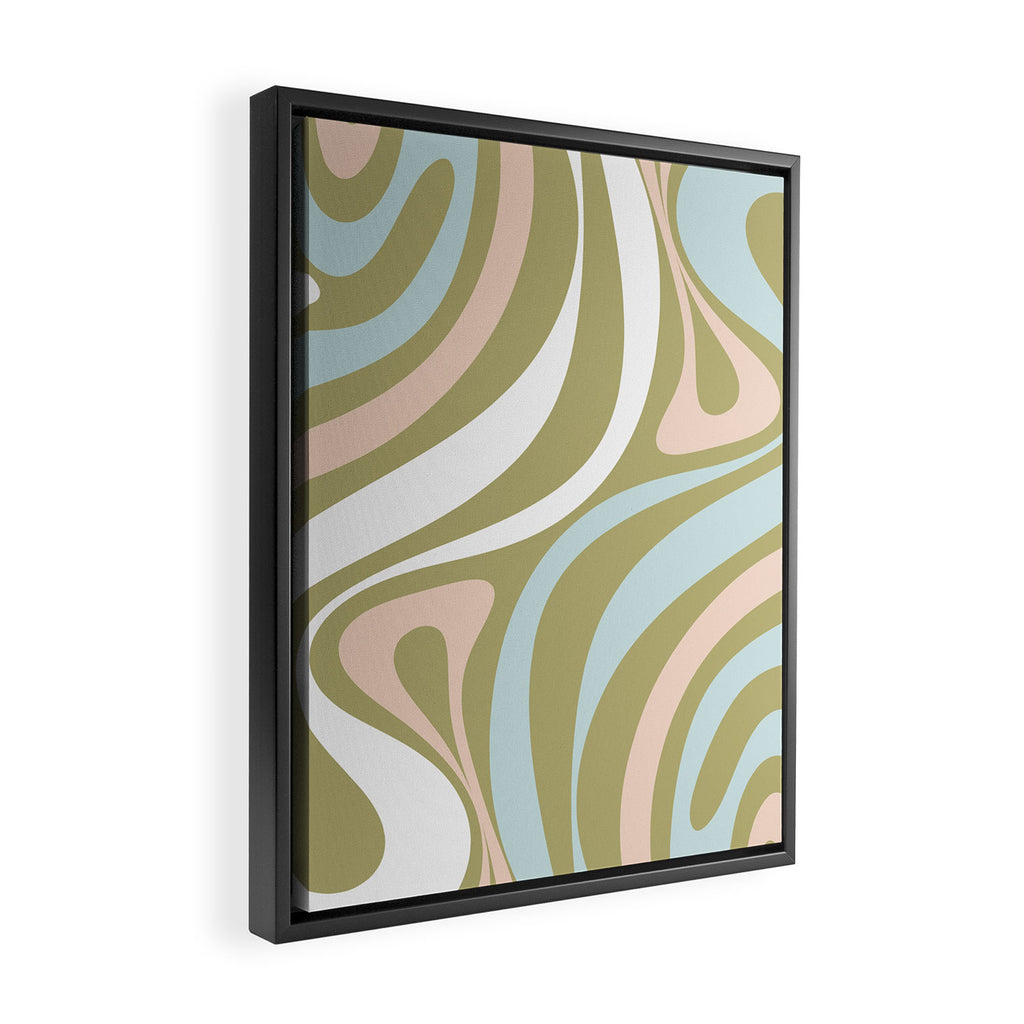 Retro Abstract New Groove Swirl Pattern Soft Sage Green Light Blue Framed Canvas Print Gallery Image 2