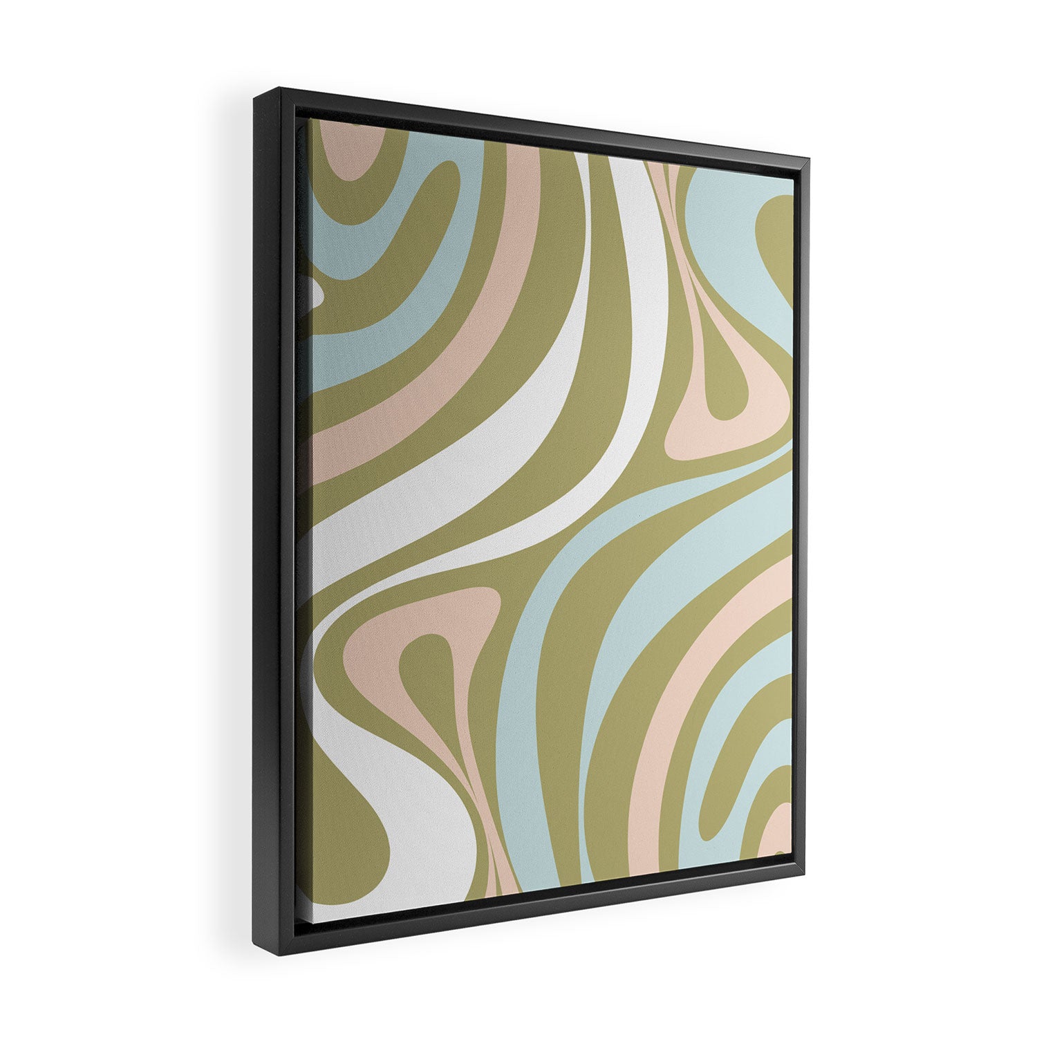Retro Abstract New Groove Swirl Pattern Soft Sage Green Light Blue Framed Canvas Print Gallery Image 2