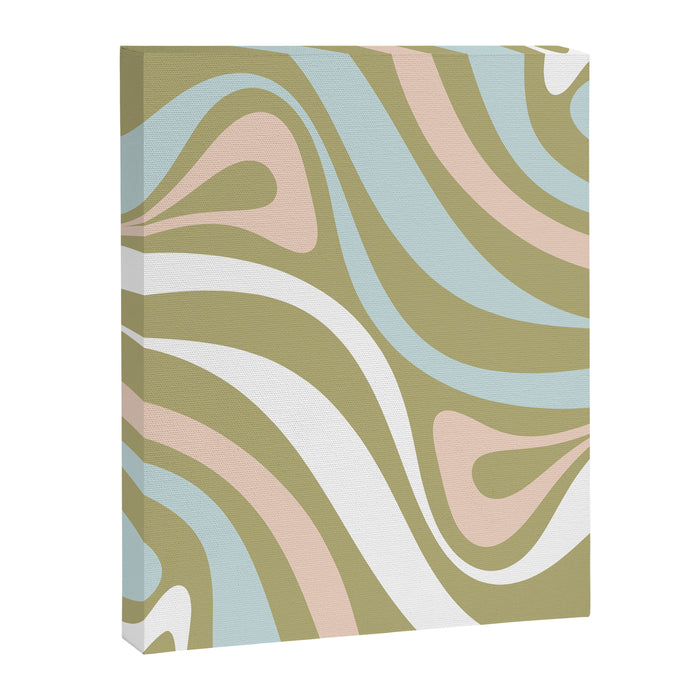 Retro Abstract New Groove Swirl Pattern Soft Sage Green Light Blue Canvas Print Gallery Image 1