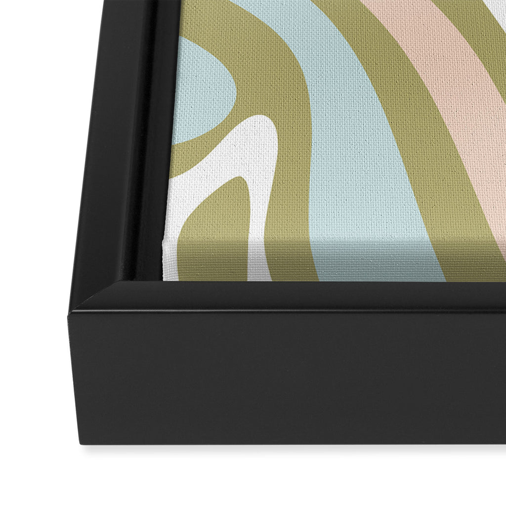 Retro Abstract New Groove Swirl Pattern Soft Sage Green Light Blue Framed Canvas Print Gallery Image 3