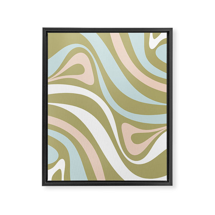 Retro Abstract New Groove Swirl Pattern Soft Sage Green Light Blue Framed Canvas Print Gallery Image 1