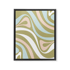 Retro Abstract New Groove Swirl Pattern Soft Sage Green Light Blue Framed Canvas Print Gallery Image 8