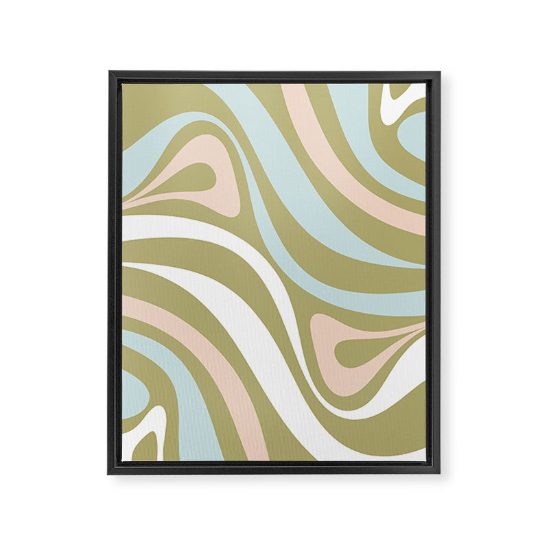 Retro Abstract New Groove Swirl Pattern Soft Sage Green Light Blue Framed Canvas Print Gallery Image 8