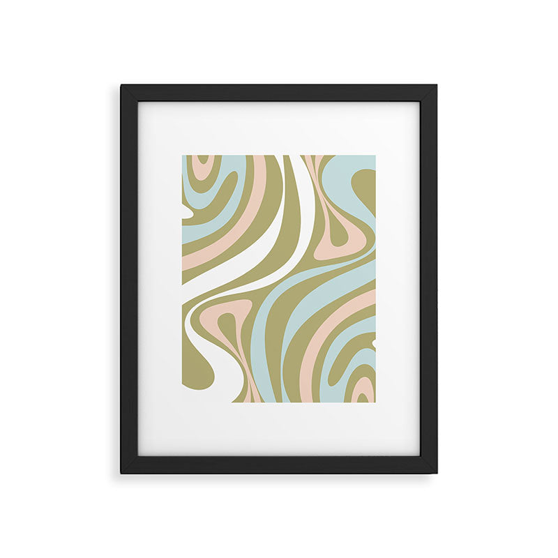 Retro Abstract New Groove Swirl Pattern Soft Sage Green Light Blue Framed Art Print Gallery Image 6