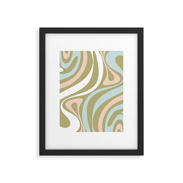 Retro Abstract New Groove Swirl Pattern Soft Sage Green Light Blue Framed Art Print Gallery Image 1