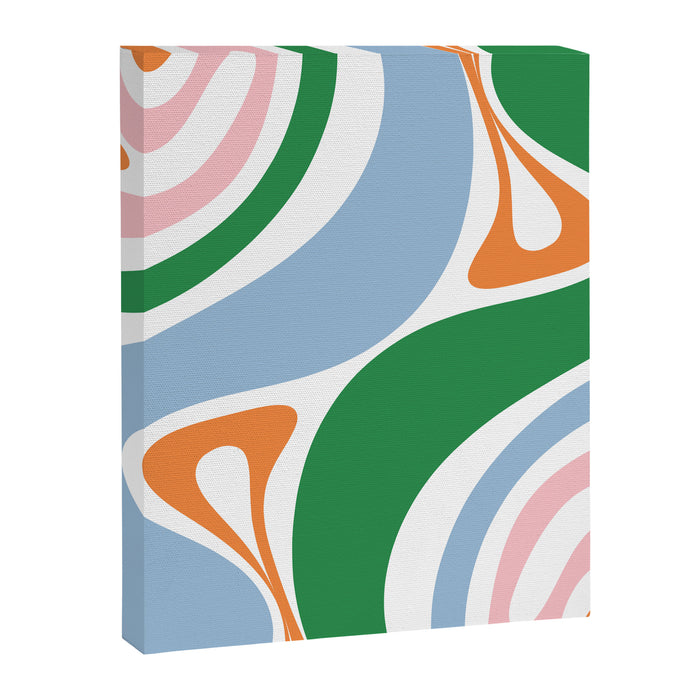 Retro Abstract New Groove Trippy Boho Pattern Green Baby Blue Orange Pink White Canvas Print Gallery Image 1