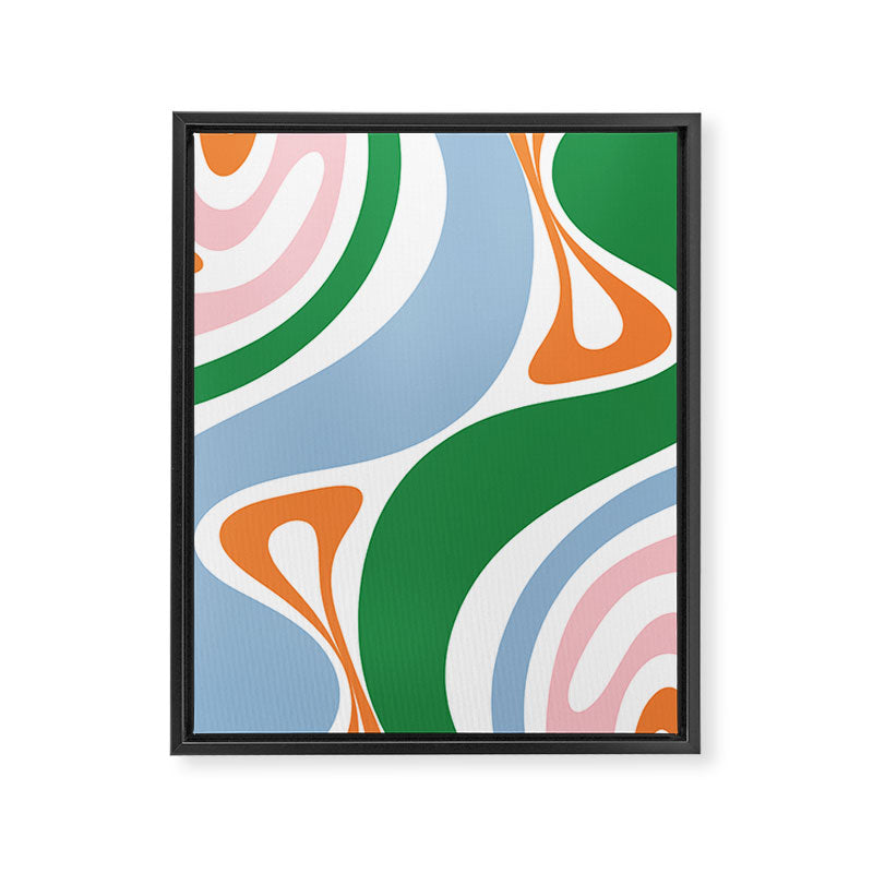 Retro Abstract New Groove Trippy Boho Pattern Green Baby Blue Orange Pink White Framed Canvas Print Gallery Image 8