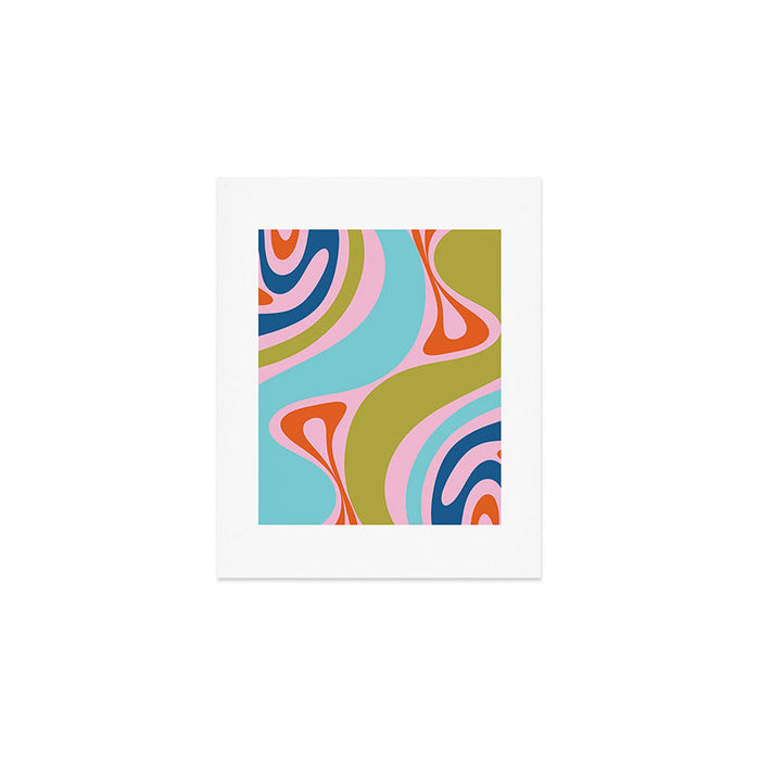 Retro Abstract New Groove Trippy Boho Pattern Multicolored on Pink Art Print Gallery Image 1