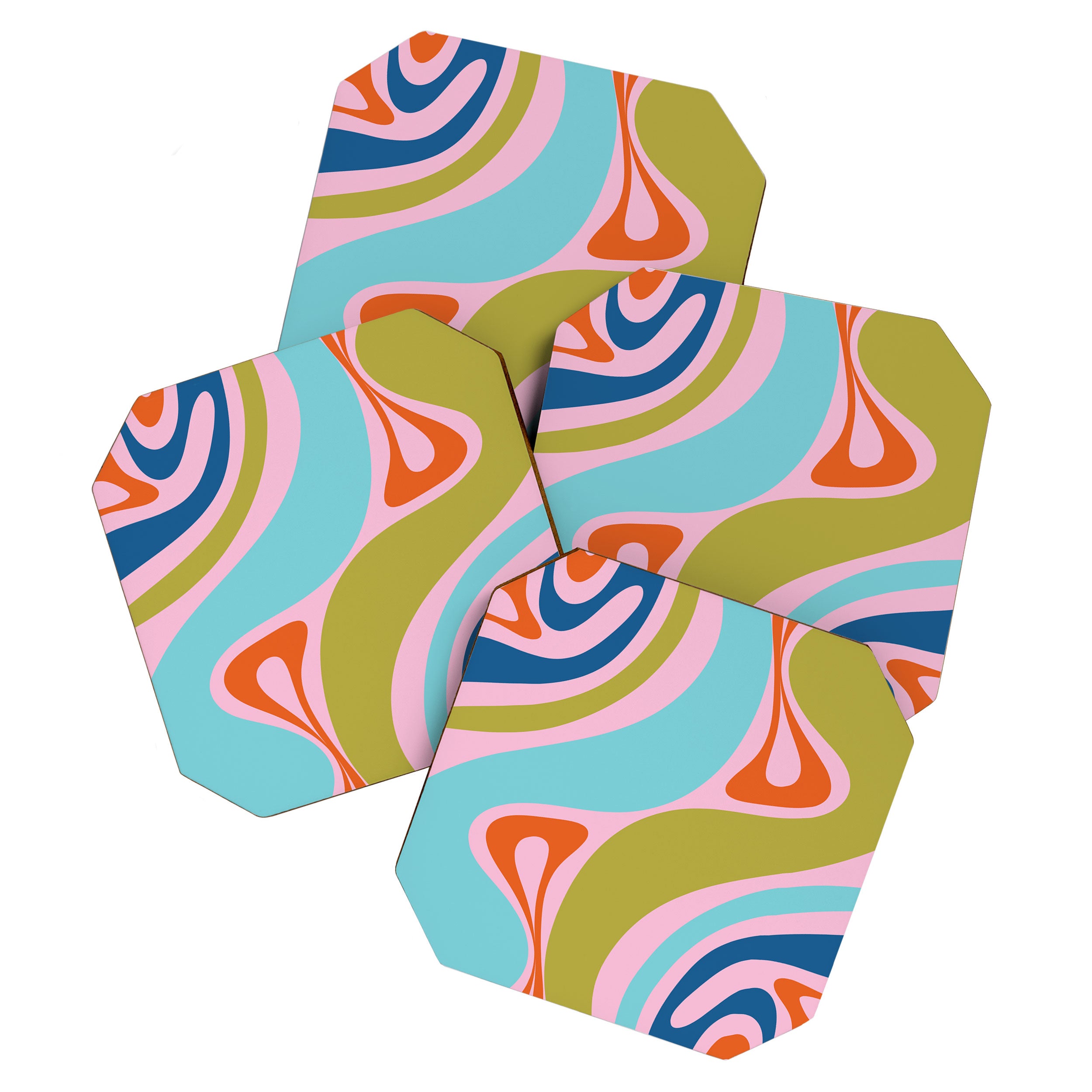Retro Abstract New Groove Trippy Boho Pattern Multicolored on Pink Coaster Gallery Image 1